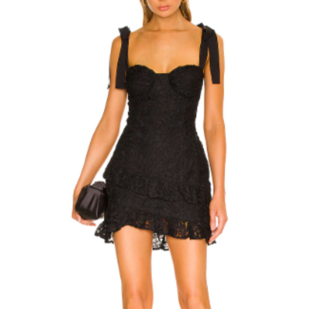 Lovers and Friends Mary Kate Lace Bustier Tie Strap Black Mini Dress Size Medium